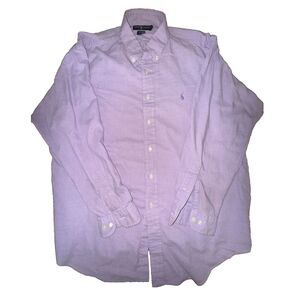 Ralph Lauren Yarmouth Cotton Button‎ Down Purple Plaid Dress Shirt Sz 17 - 34/35